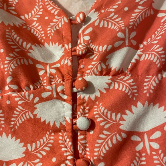 Coastal grandma orange white floral button puff sleeve flowy maxi grandmacore - Picture 5 of 6